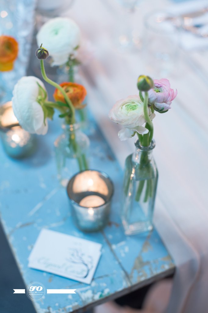 Our favourite flower, the ranunculus, displayed in vials.